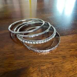 Lia Sophia Silver-Tone Crystal & Textured Bangle Set